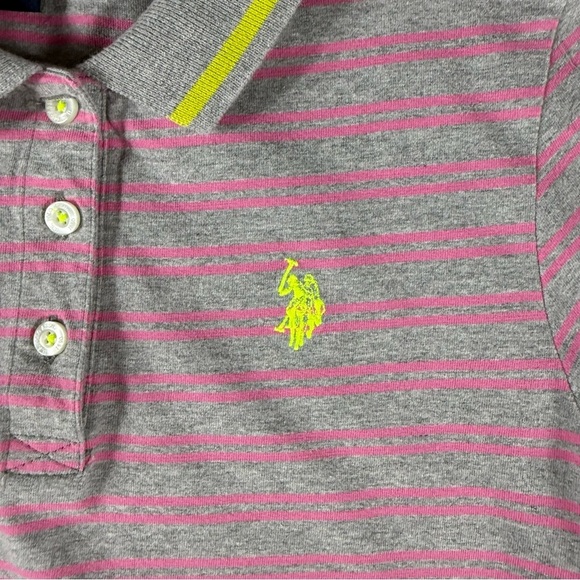 U.S. Polo Assn. Kids XL Striped Polo Shirt Gray Pink Short Sleeve - Picture 8 of 10